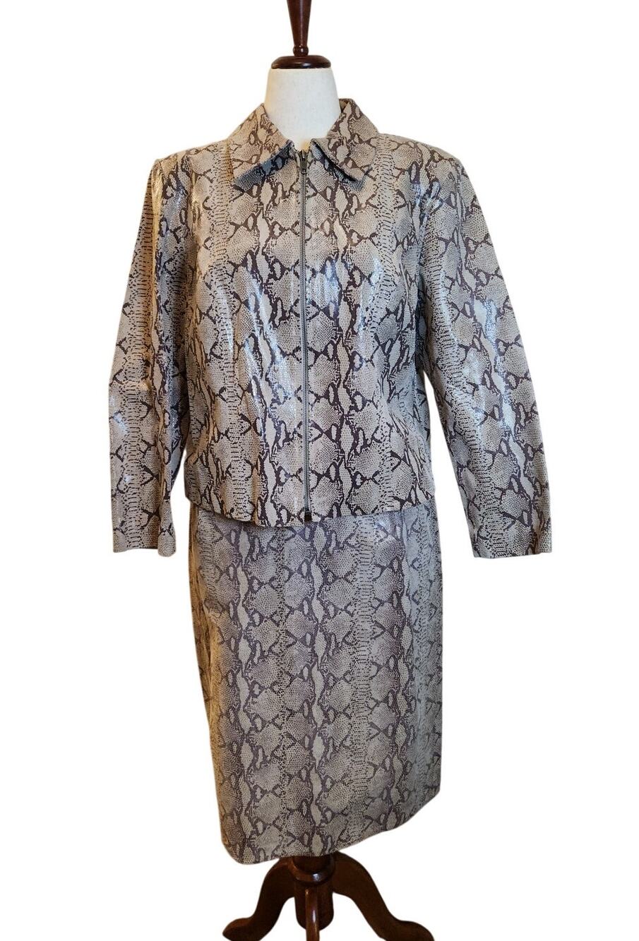 Vintage 90's Bagatelle Leather snake print Skirt Suit *READ MEASUREMENTS*
